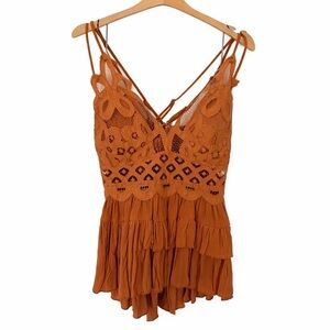 NWT ZENANA "Hot in Here" Top-Desert Orange-Size S-Crochet Lace-Boho Flowy